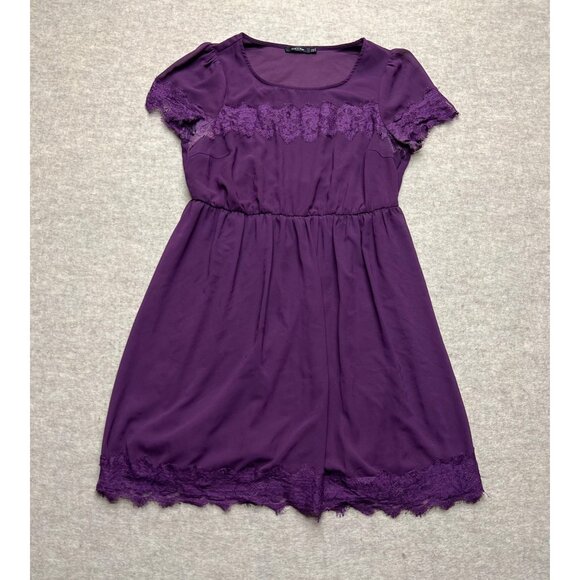 Doe & Rae Purple Short Sleeve With Lace Trim Mini Dress Size 1X - Picture 1 of 10